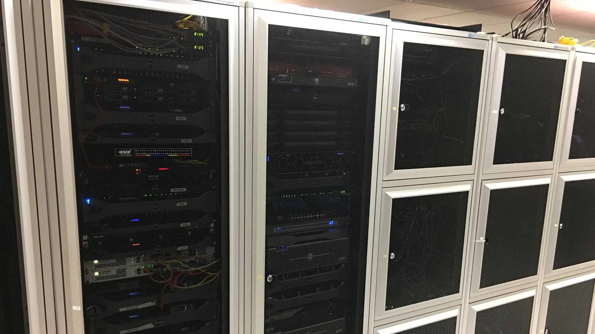 Close up of servers in a cabinet at our data center in central Florida.