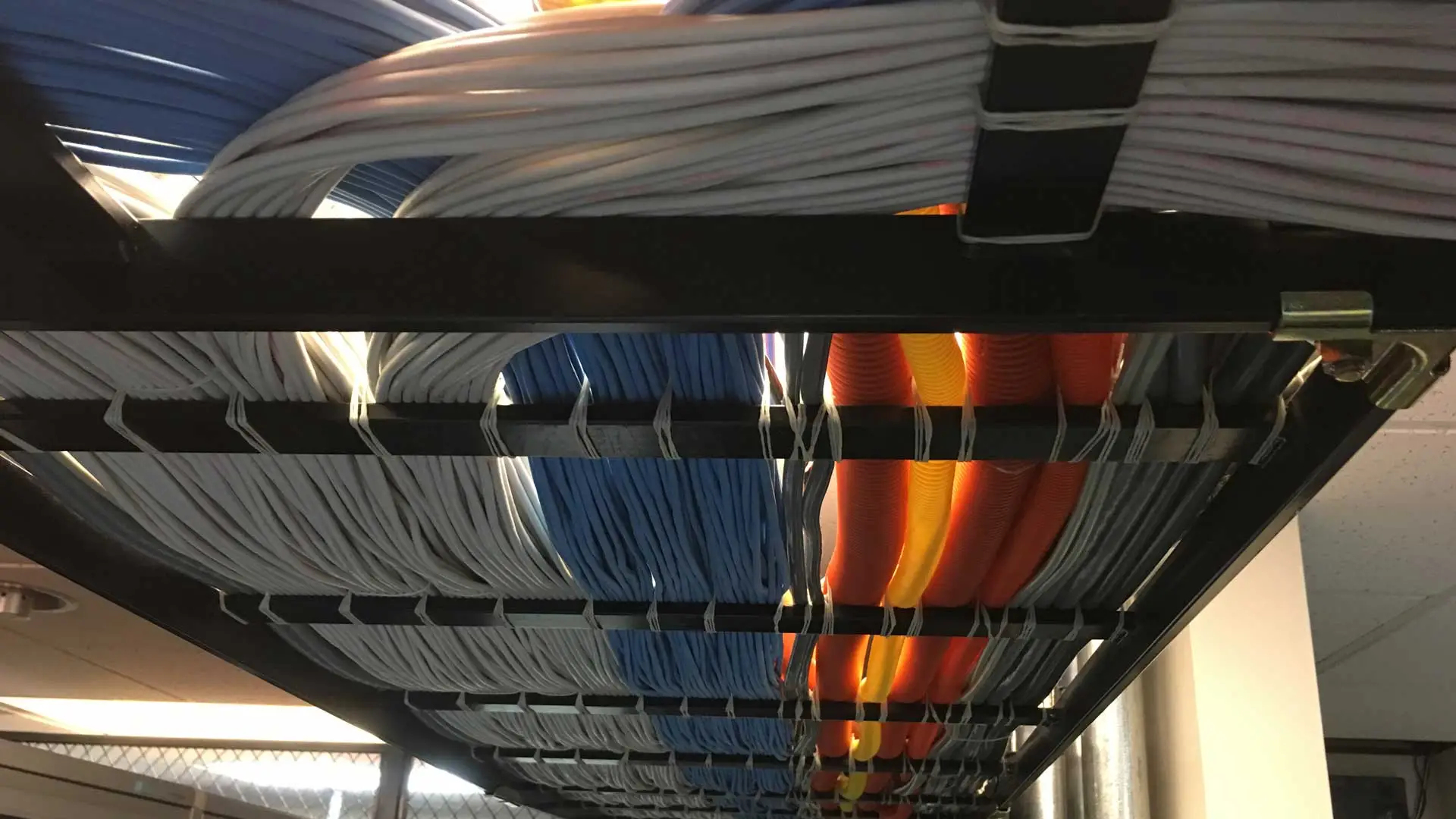 A photo of the fiber ladder rack at our Orlando, FL data center.