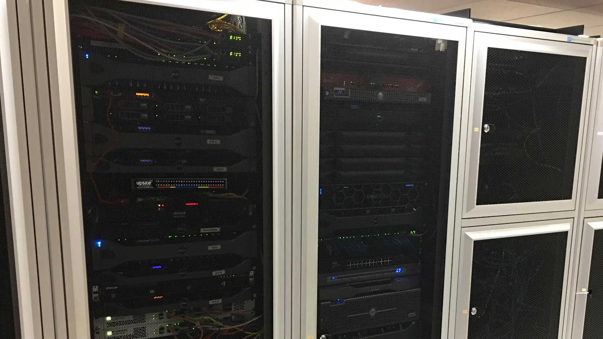 Close up photo of our servers in a cabinet at our data center.